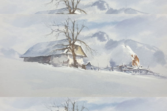 Winter Mountain Landscape Watercolor Illustrations